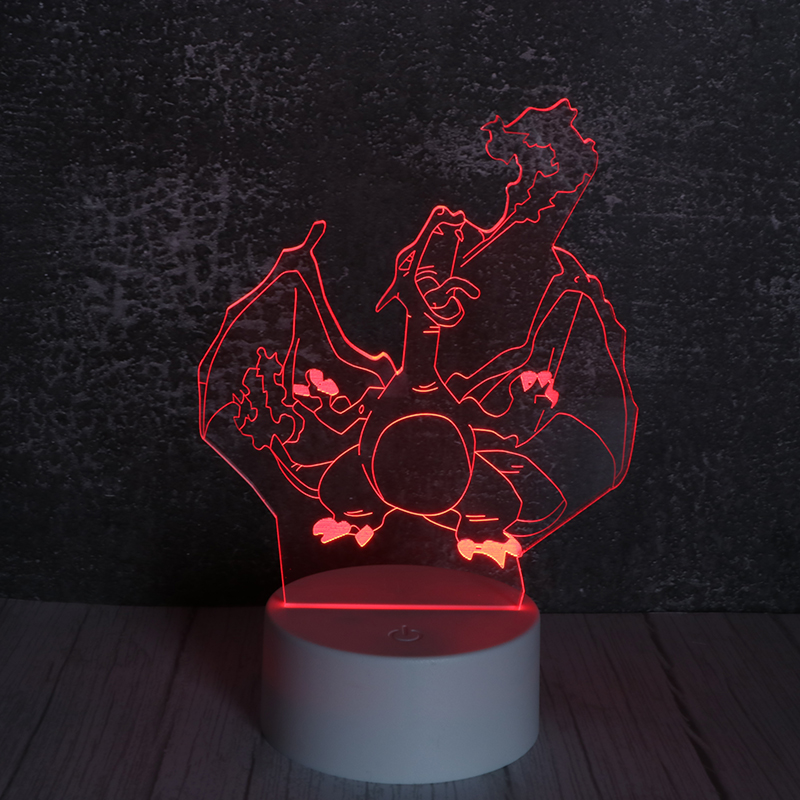 3d卡通小夜燈七彩led發(fā)光立體卡通小夜燈噴火龍定制