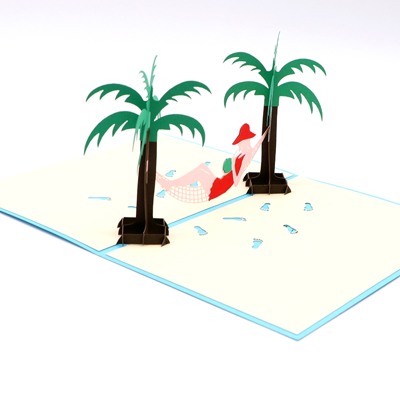立體3d賀卡手工鏤空3d立體賀卡假日沙灘廠家定制