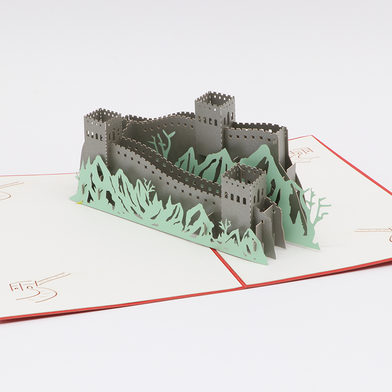 3d立體紙雕賀卡鏤空手工建筑模型賀卡長城節(jié)日賀卡定制批發(fā)