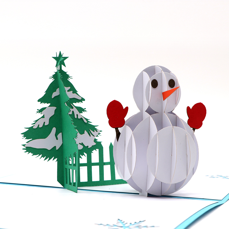 立體3d圣誕賀卡手工鏤空立體圣誕雪人賀卡廠家定制